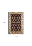 8' X 11' Black Ivory Machine Woven Floral Traditional Indoor Area Rug - Homeroots