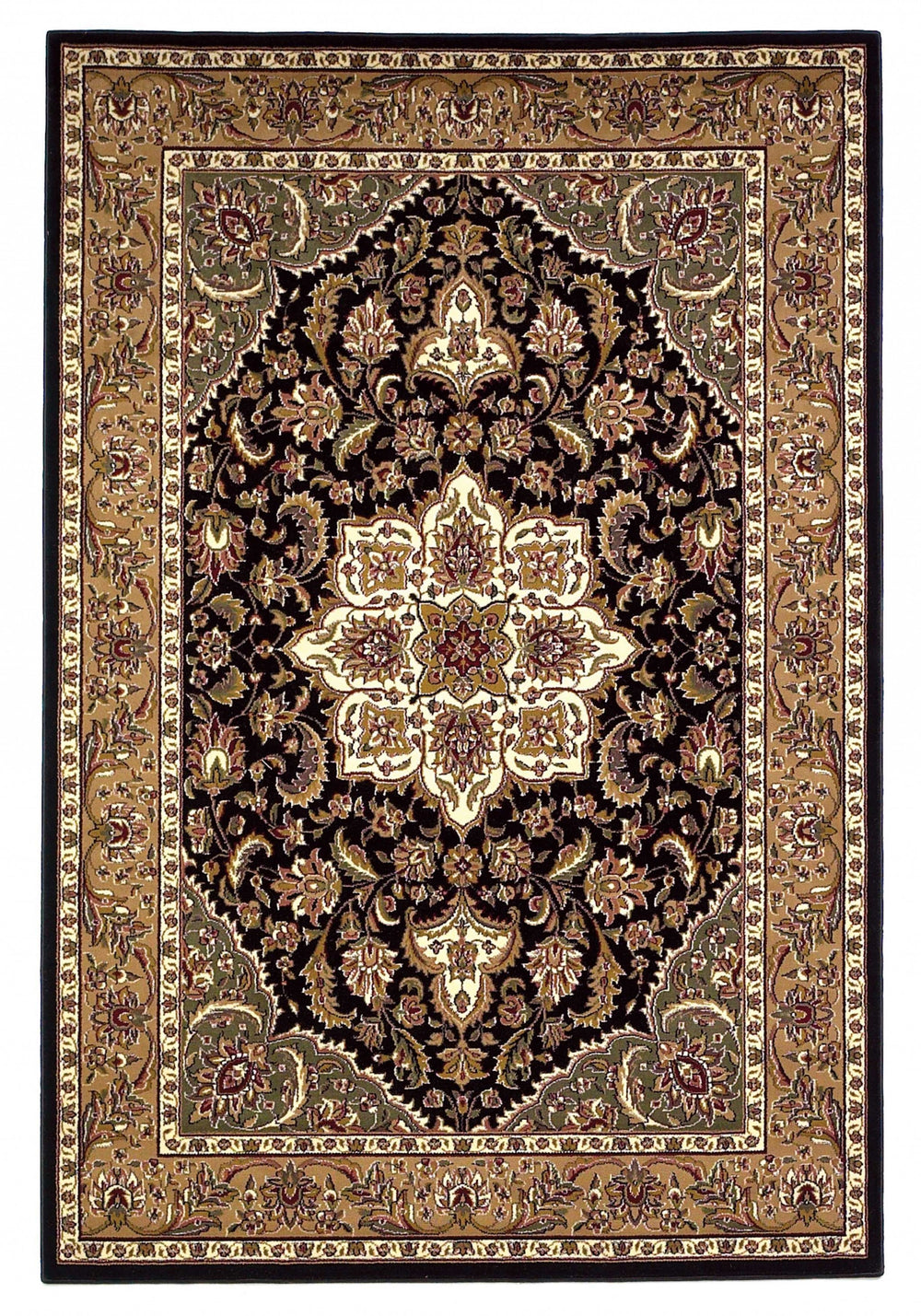 8' X 11' Black Beige Machine Woven Floral Medallion Indoor Area Rug - Homeroots