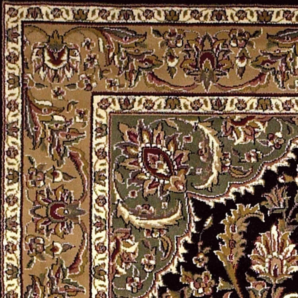8' X 11' Black Beige Machine Woven Floral Medallion Indoor Area Rug - Homeroots - Flyclothing LLC