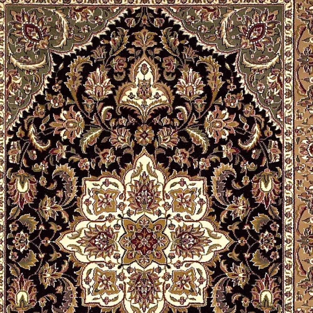 8' X 11' Black Beige Machine Woven Floral Medallion Indoor Area Rug - Homeroots - Flyclothing LLC