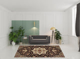 8' X 11' Black Beige Machine Woven Floral Medallion Indoor Area Rug - Homeroots