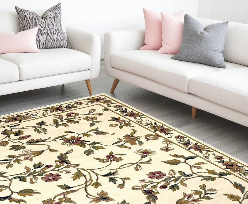 8' X 11' Ivory Machine Woven Floral Vines Indoor Area Rug - Homeroots