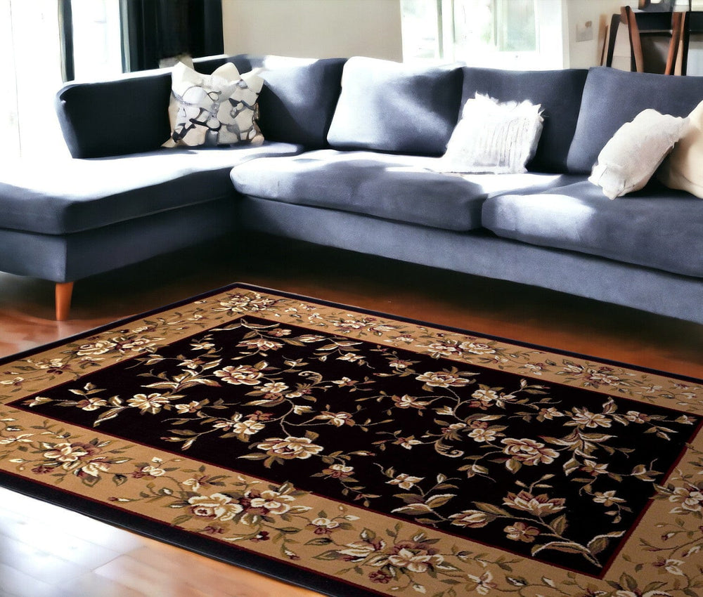 7' X 10' Beige and Black Area Rug - Homeroots