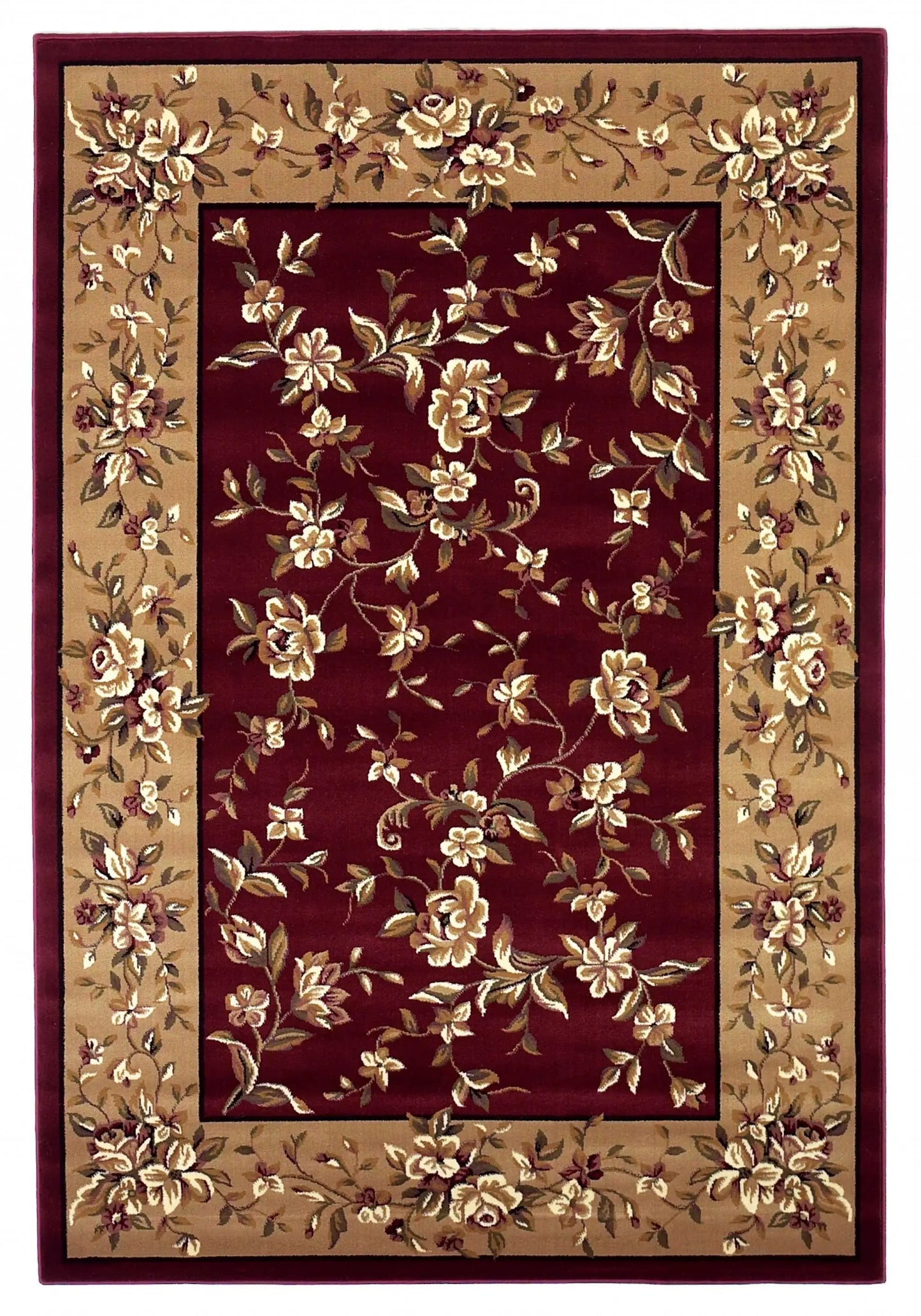 8' X 11' Red Beige Machine Woven Floral Traditional Indoor Area Rug - Homeroots - Flyclothing LLC