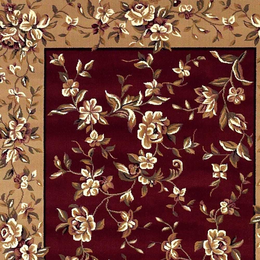 8' X 11' Red Beige Machine Woven Floral Traditional Indoor Area Rug - Homeroots - Flyclothing LLC