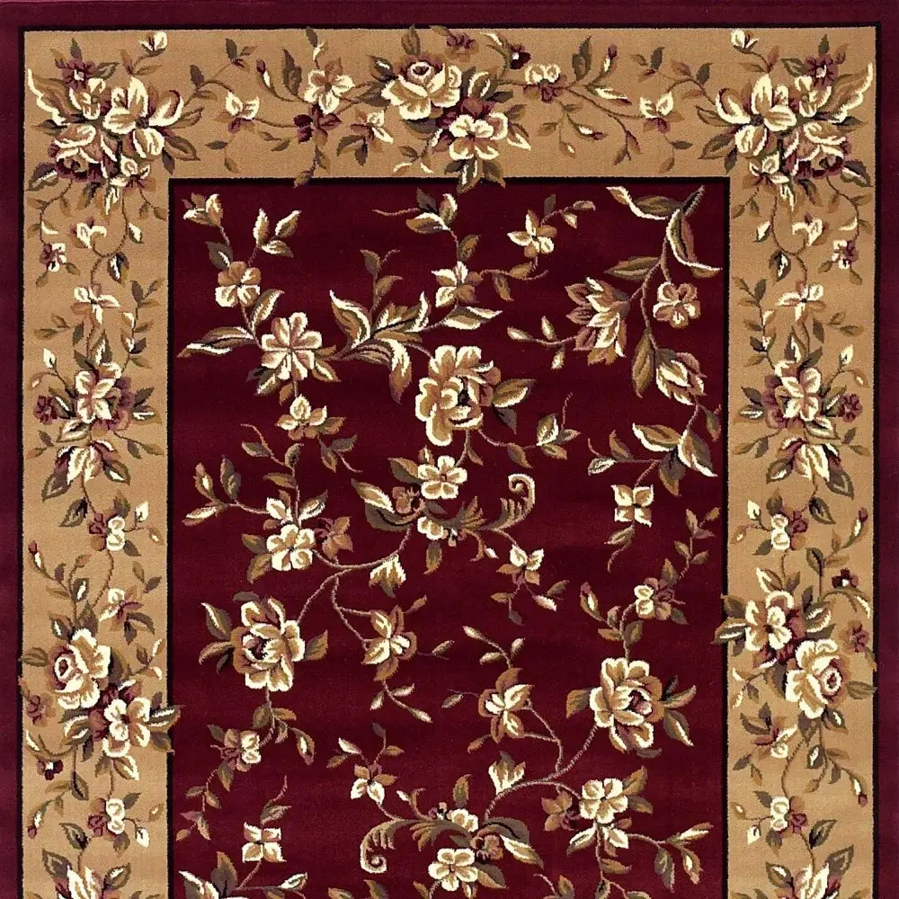 8' X 11' Red Beige Machine Woven Floral Traditional Indoor Area Rug - Homeroots - Flyclothing LLC