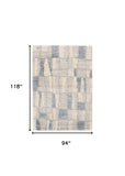 7' X 9' Ivory and Blue Area Rug - Homeroots
