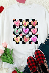 Valentine's Day Checkered Heart Long Sleeve Sweatshirt - Trendsi - Flyclothing LLC