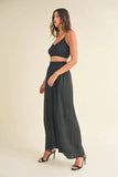 MABLE Smocked Bralette Crop Top and Wide Leg Pants Set - Trendsi