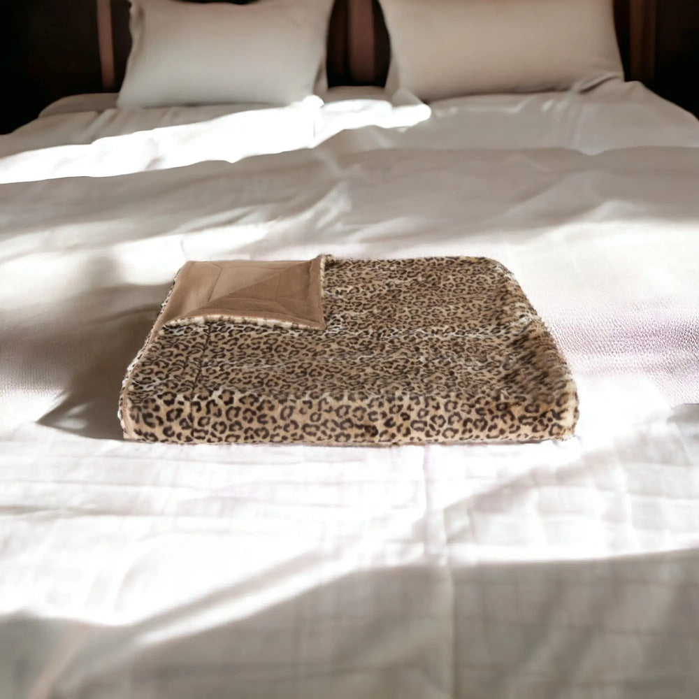 50" X 70" Brown and Black Faux Fur Leopard Plush Throw Blanket - Homeroots - Flyclothing LLC