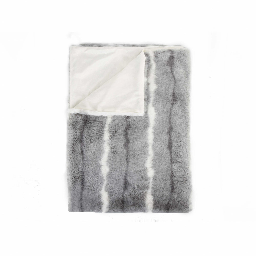 50" X 70" Gray and White Faux Fur Striped Plush Throw Blanket - Homeroots
