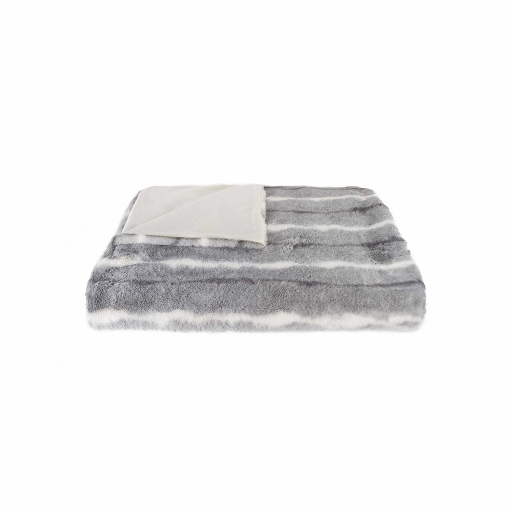 50" X 70" Gray and White Faux Fur Striped Plush Throw Blanket - Homeroots - Flyclothing LLC