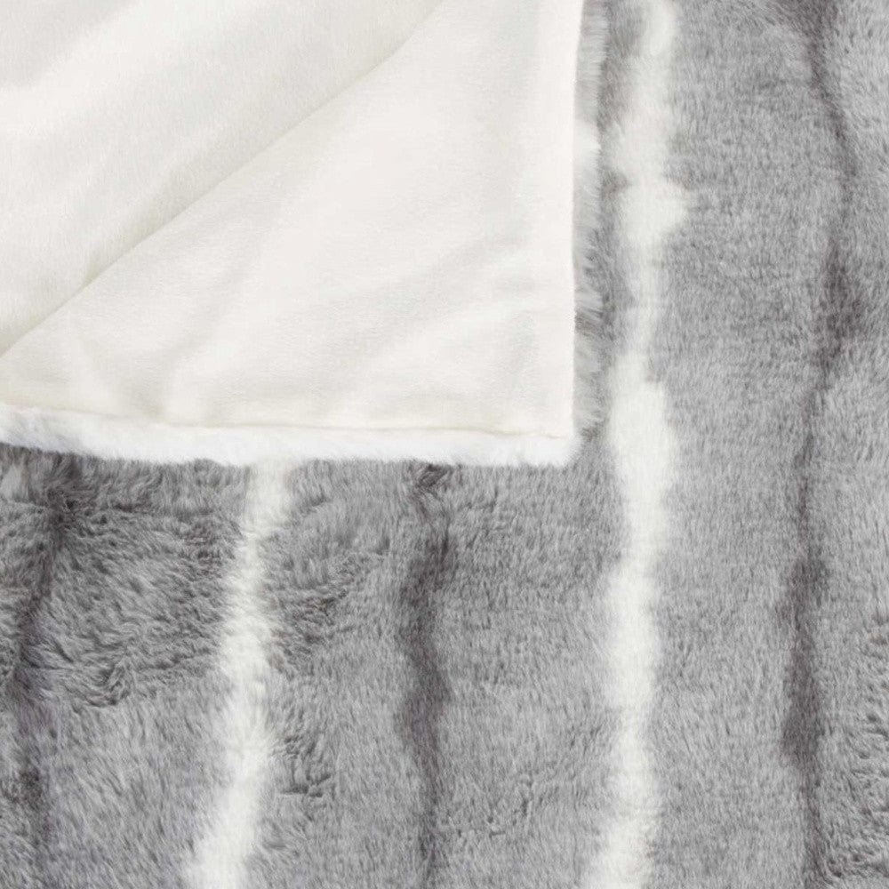 50" X 70" Gray and White Faux Fur Striped Plush Throw Blanket - Homeroots - Flyclothing LLC