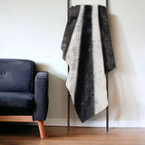 50" X 70" Gray and White Faux Fur Striped Plush Throw Blanket - Homeroots