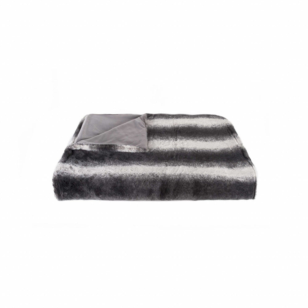 50" X 70" Gray and White Faux Fur Striped Plush Throw Blanket - Homeroots - Flyclothing LLC