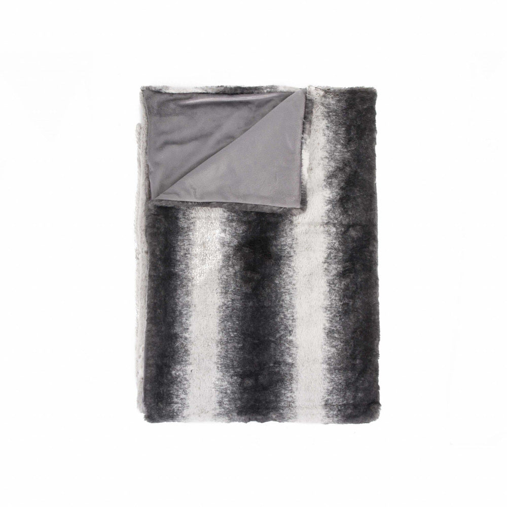 50" X 70" Gray and White Faux Fur Striped Plush Throw Blanket - Homeroots - Flyclothing LLC