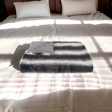 50" X 70" Gray and White Faux Fur Striped Plush Throw Blanket - Homeroots