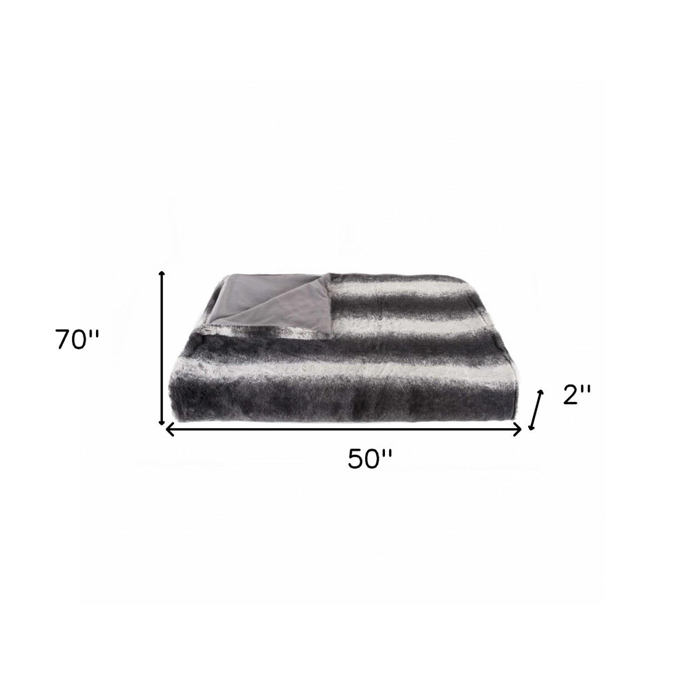50" X 70" Gray and White Faux Fur Striped Plush Throw Blanket - Homeroots - Flyclothing LLC
