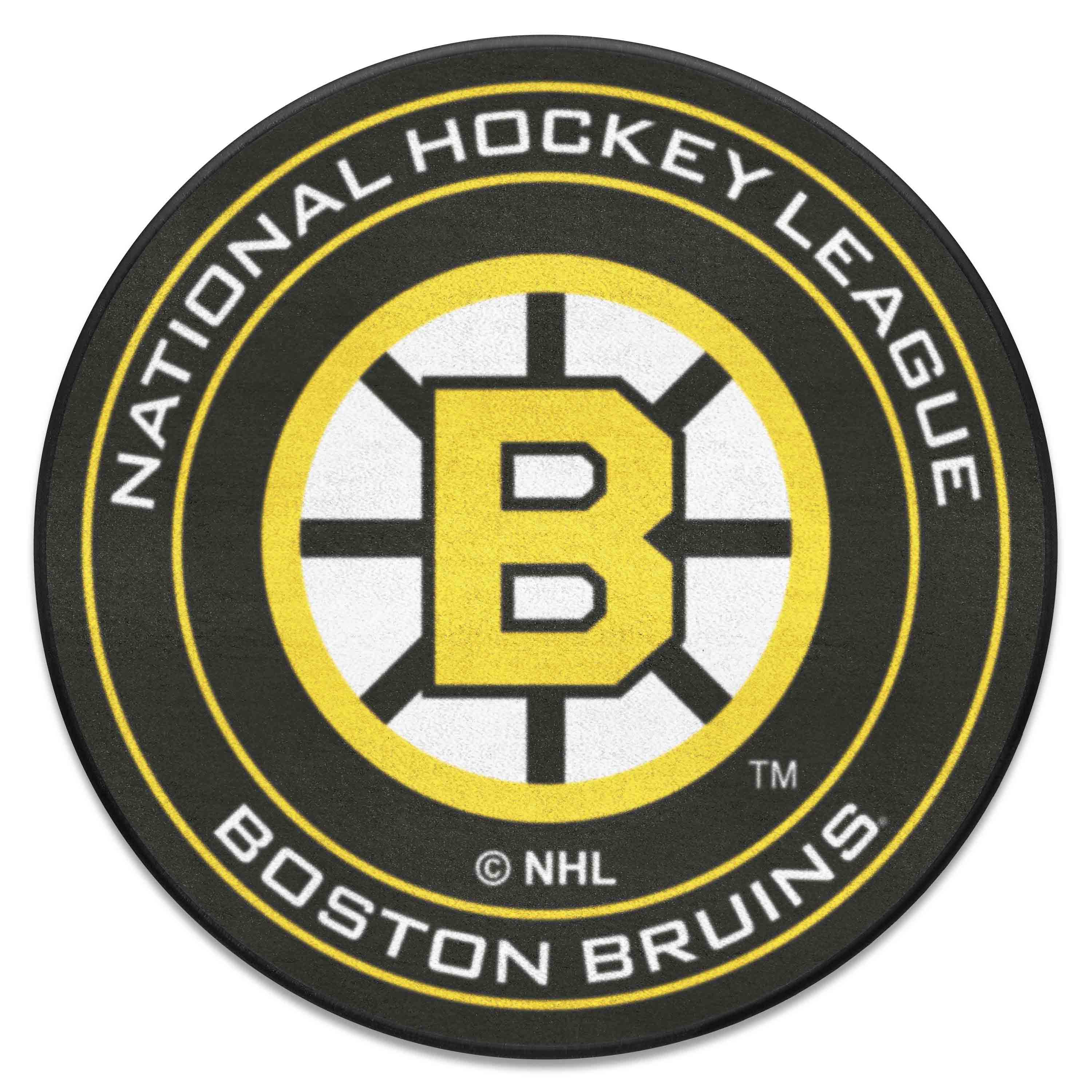 Retro NHL Boston Bruins Hockey Puck Rug - 27in. Diameter - Boston Bruins