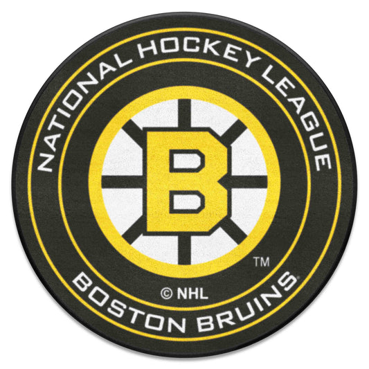 Retro NHL Boston Bruins Hockey Puck Rug - 27in. Diameter - Boston Bruins