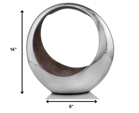 16" Silver and Brown Buffed Aluminum Decorative Bowl - Homeroots
