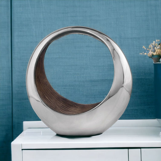 11" Brown and Silver Aluminum Circular Decorative Bowl - Homeroots