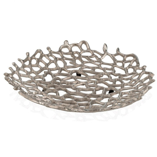 15" Silver Aluminum Coral Decorative Bowl - Homeroots