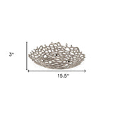 15" Silver Aluminum Coral Decorative Bowl - Homeroots