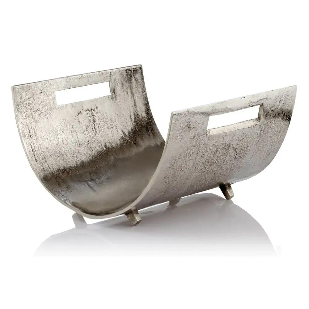 17" Brushed Silver Modern Magazine Basket - Homeroots