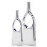 Set of Two Silver Aluminum Modern Hole Table Vases - Homeroots - Flyclothing LLC
