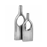 Set of Two Silver Aluminum Modern Hole Table Vases - Homeroots - Flyclothing LLC