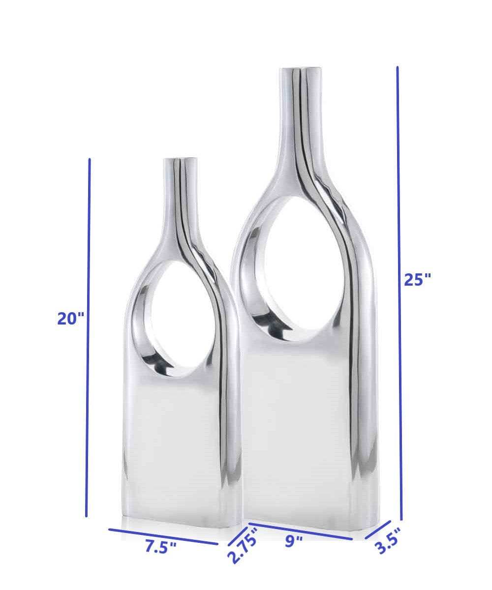 Set of Two Silver Aluminum Modern Hole Table Vases - Homeroots - Flyclothing LLC