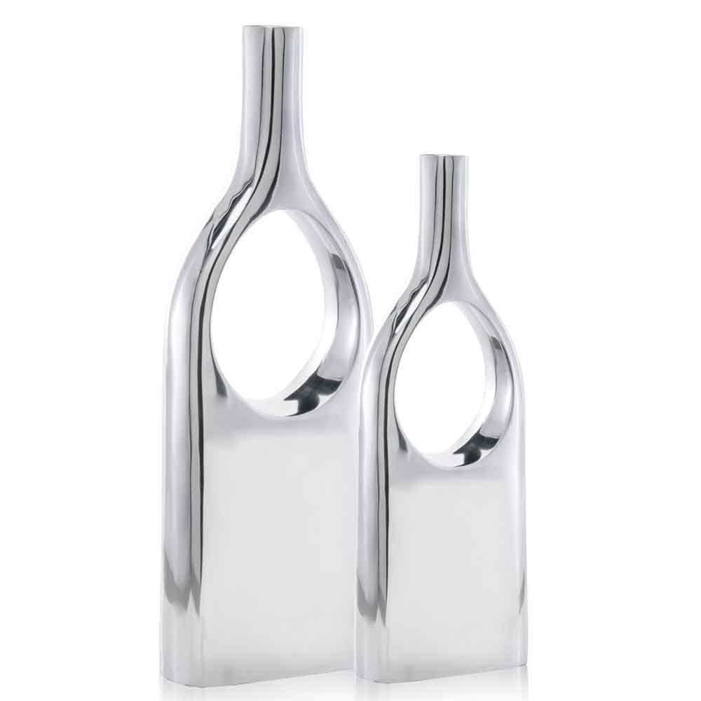 Set of Two Silver Aluminum Modern Hole Table Vases - Homeroots - Flyclothing LLC
