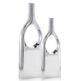 Set of Two Silver Aluminum Modern Hole Table Vases - Homeroots - Flyclothing LLC