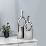 Set of Two Silver Aluminum Modern Hole Table Vases - Homeroots - Flyclothing LLC