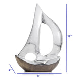 12" Brown and Silver Buffed Aluminum Sailboat Tabletop Sculpture - Homeroots