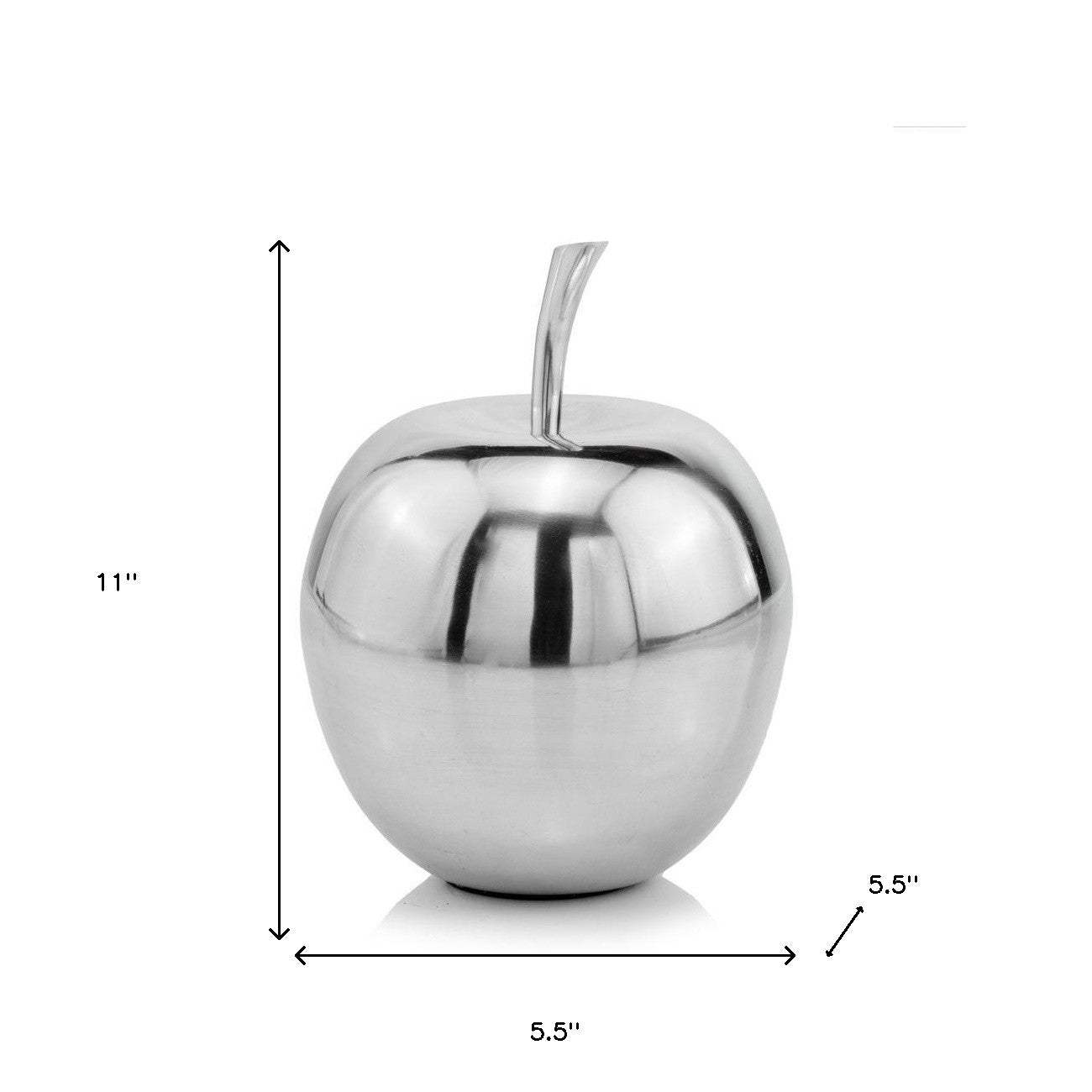 11" Silver Buffed Aluminum Decorative Apple Tabletop Sculpture - Homeroots - Flyclothing LLC