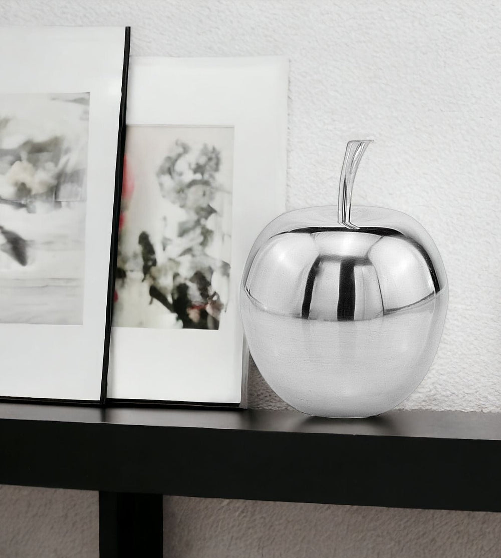 11" Silver Buffed Aluminum Decorative Apple Tabletop Sculpture - Homeroots