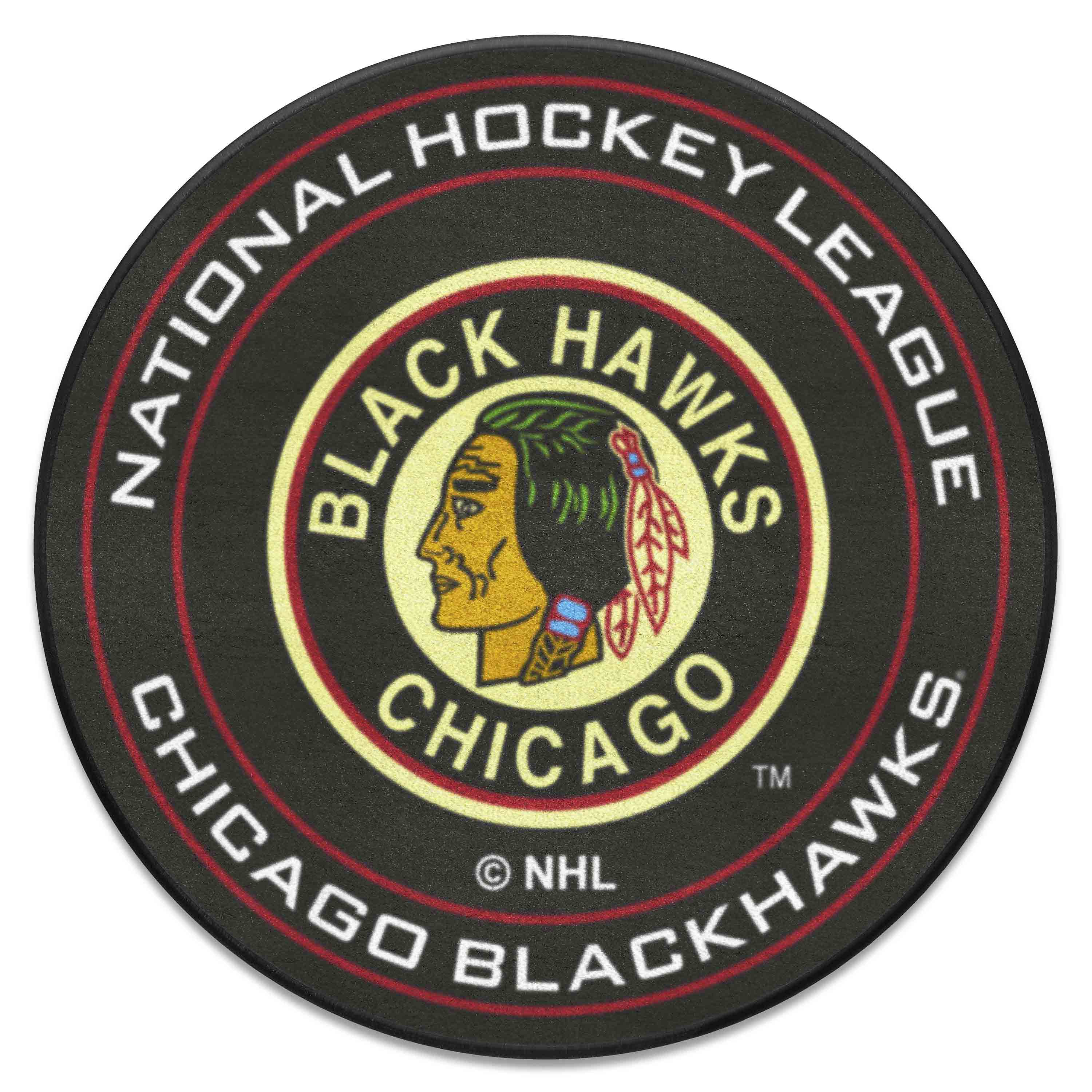 NHLRETRO Chicago Blackhawks Hockey Puck Rug - 27in. Diameter - Chicago Blackhawks