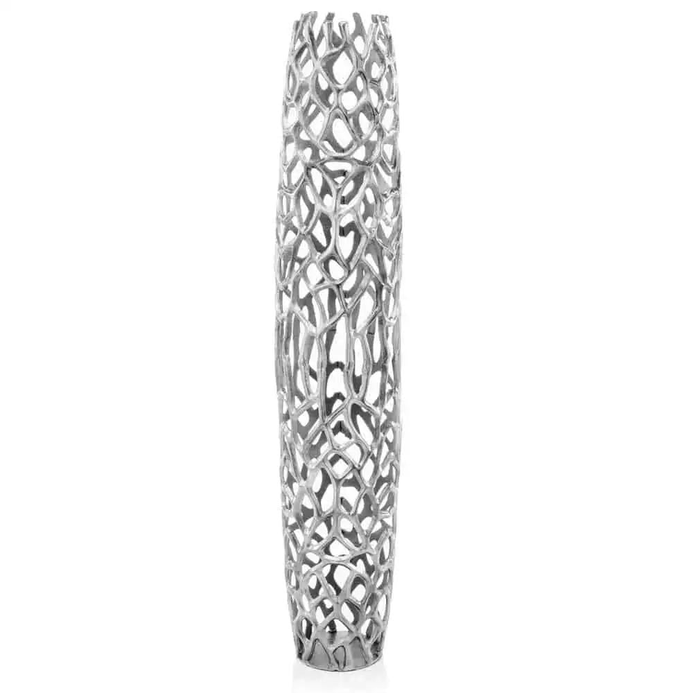 47" Aluminum Silver Twigs Cylinder Floor Vase - Homeroots