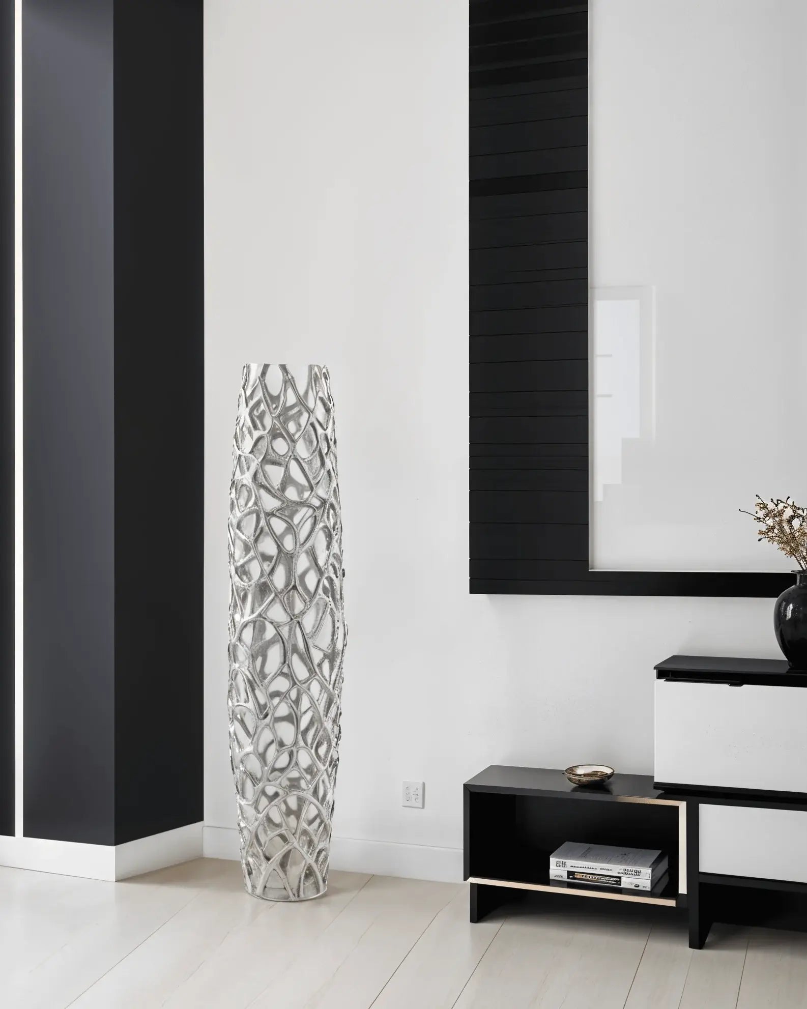 40" Aluminum Silver Twigs Cylinder Floor Vase - Homeroots - Flyclothing LLC