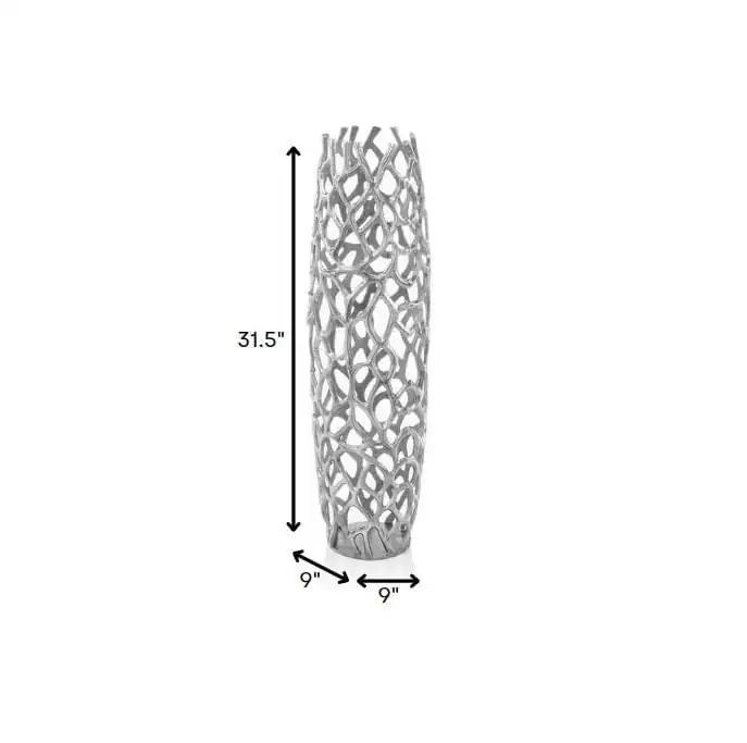 32" Aluminum Silver Twigs Cylinder Floor Vase - Homeroots - Flyclothing LLC