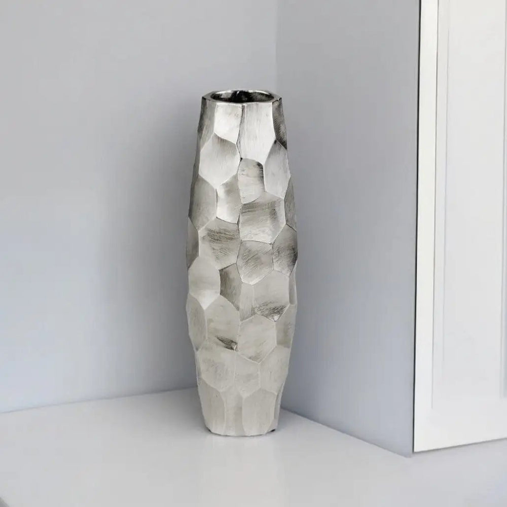 14" Aluminum Silver Cylinder Table Vase - Homeroots