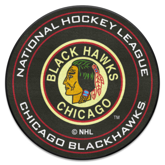 NHLRETRO Chicago Blackhawks Hockey Puck Rug - 27in. Diameter - Chicago Blackhawks