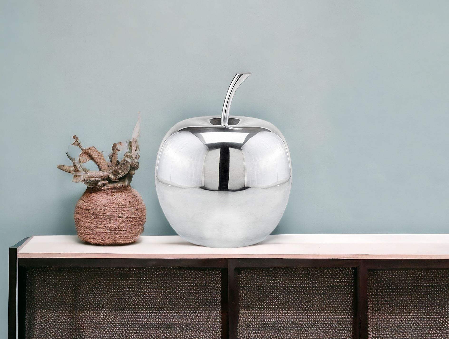13" Silver Buffed Aluminum Decorative Apple Tabletop Sculpture - Homeroots - Flyclothing LLC