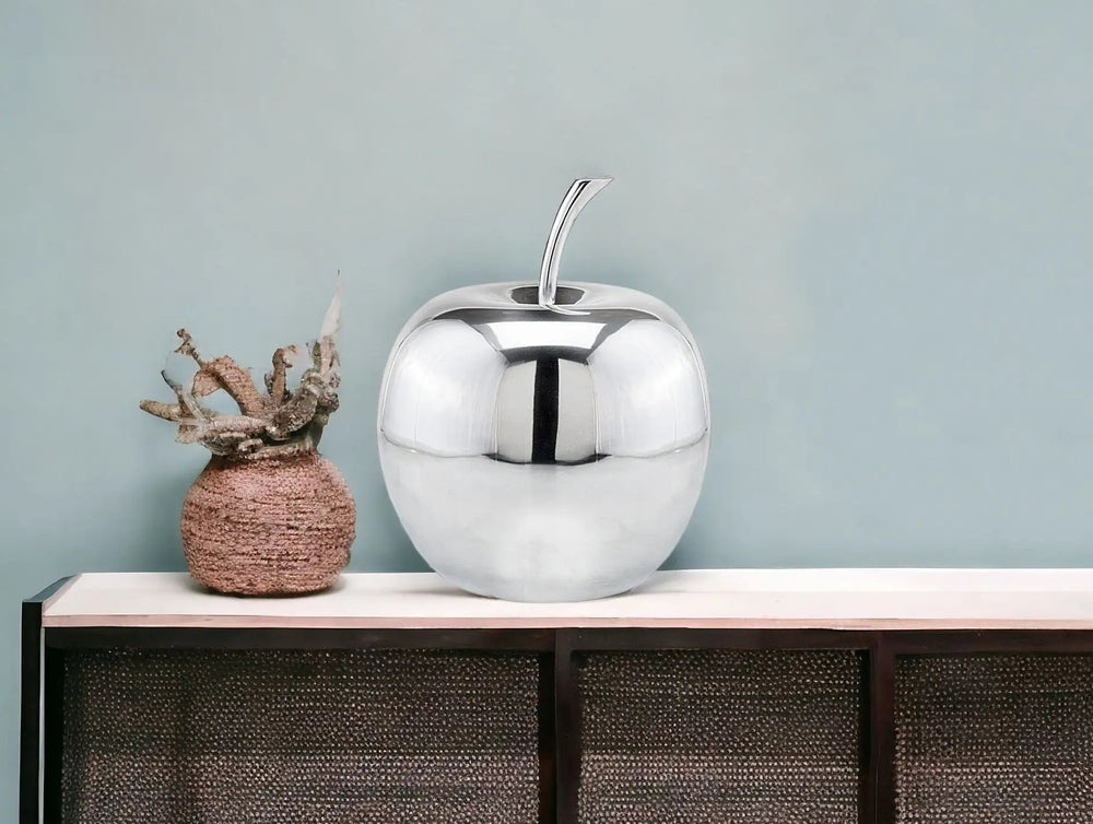 13" Silver Buffed Aluminum Decorative Apple Tabletop Sculpture - Homeroots