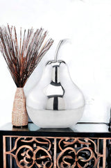 17" Silver Buffed Aluminum Decorative Pear Tabletop Sculpture - Homeroots - Flyclothing LLC