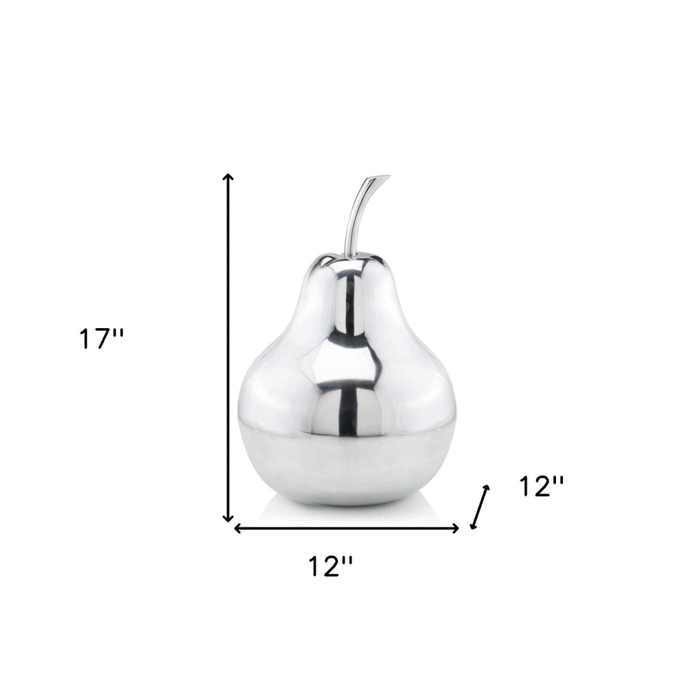 17" Silver Buffed Aluminum Decorative Pear Tabletop Sculpture - Homeroots