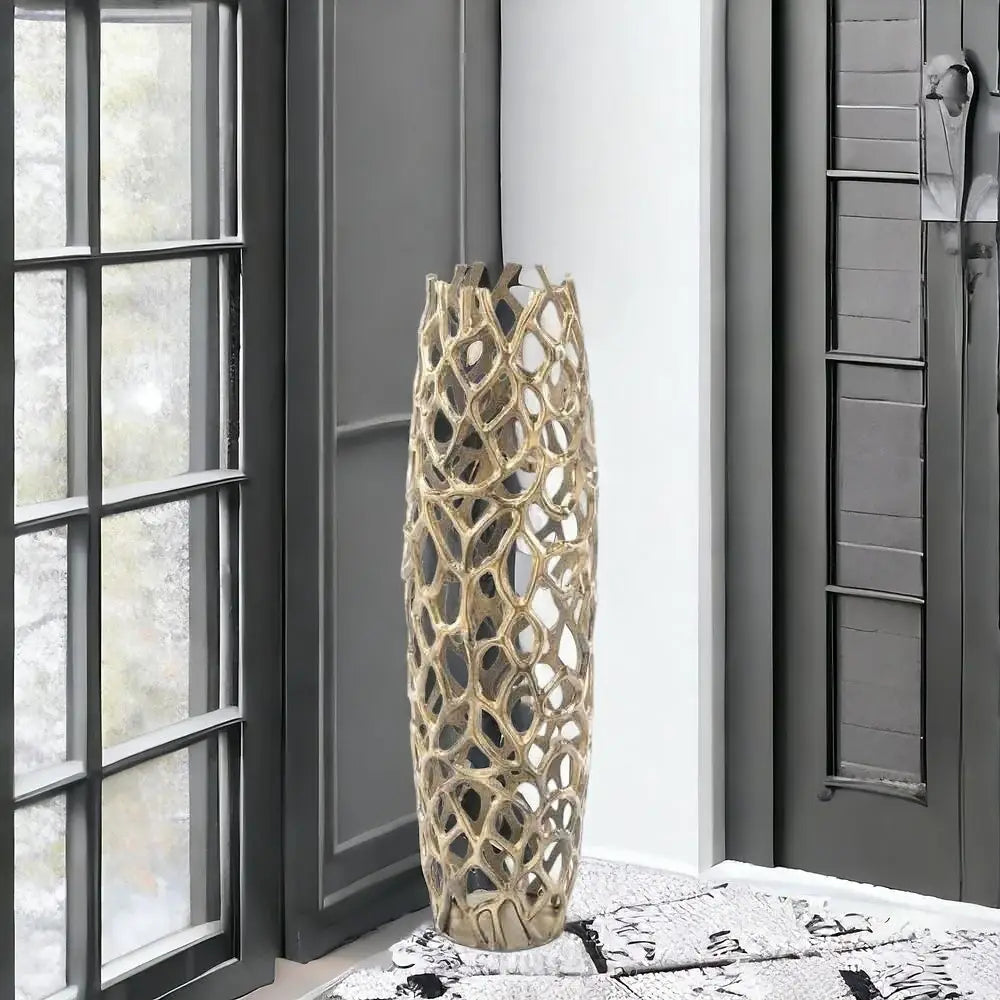 32" Aluminum Gold Twigs Cylinder Floor Vase - Homeroots - Flyclothing LLC