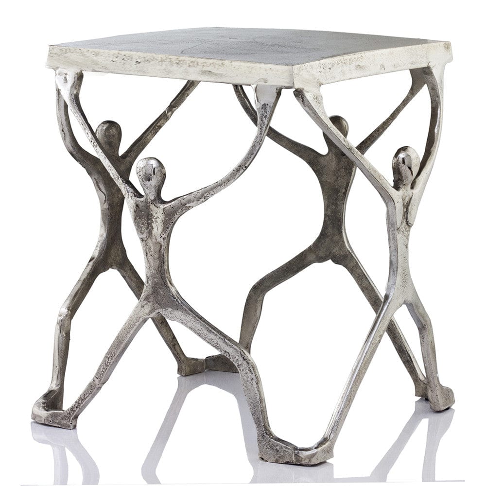 18" Silver And Antiqued White Aluminum Square End Table - Homeroots - Flyclothing LLC
